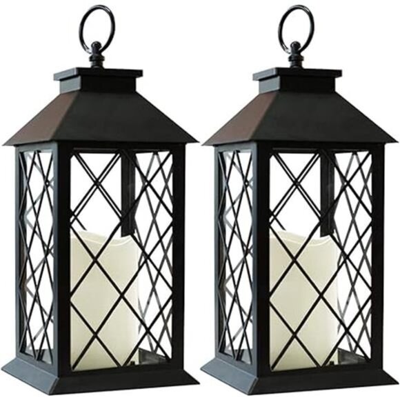 2-Pack 13.5" Vintage Candle Lantern with LED Pillar Candle (Black, 6hr Timer) - Picture 8 of 8